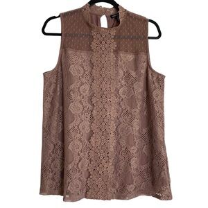 Cable & Gauge Pink Lace High Neck Blouse Sleeveless Romantic Coquette L
